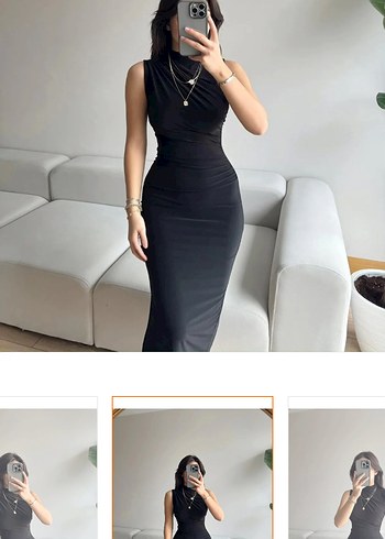 Diğer Zoom Butik Siyah Dik Yakalı Yırtmaçlı Midi Elbise