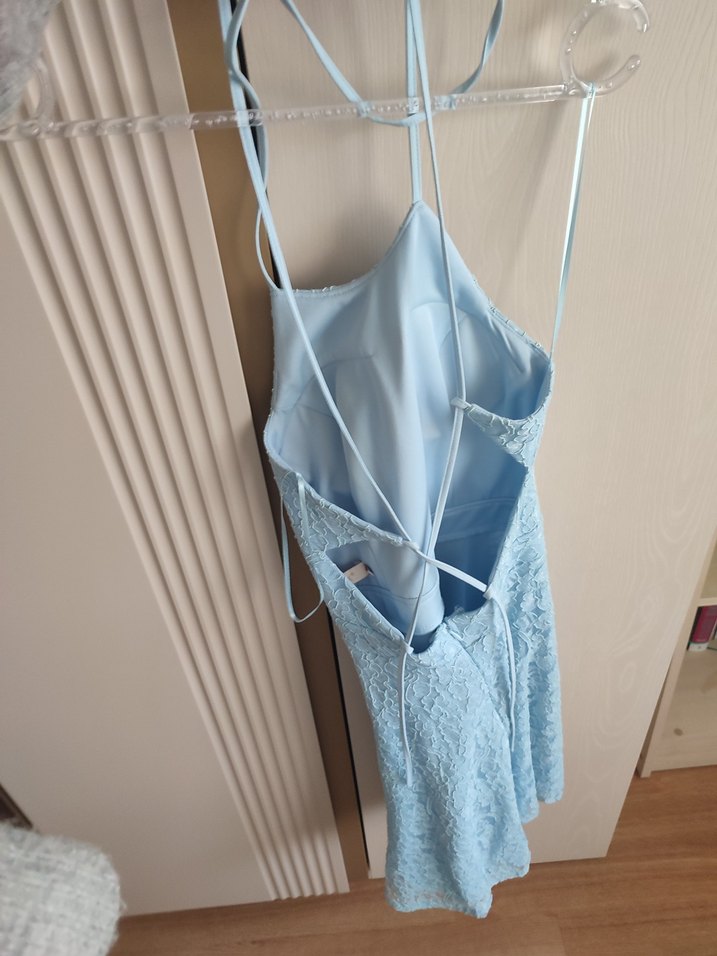 Sırt Dekolteli Bebek Mavisi Abiye - Görsel 2