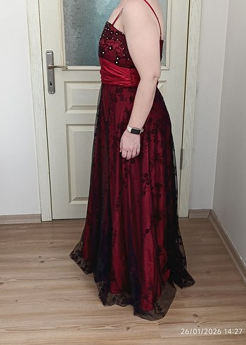 Bordo Straplez Uzun Gotik Abiye Elbise - Görsel 2