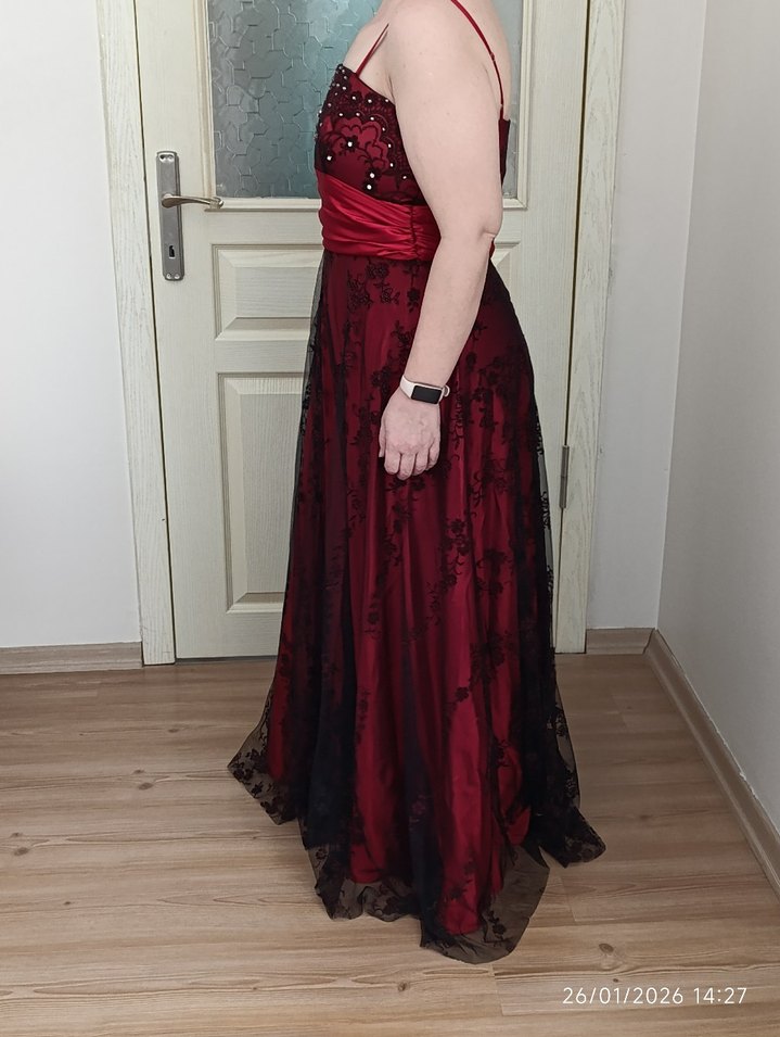 Bordo Straplez Uzun Gotik Abiye Elbise - Görsel 2