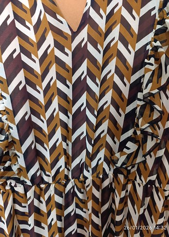 Bohem V Yakalı Uzun Kollu Elbise - Görsel 4