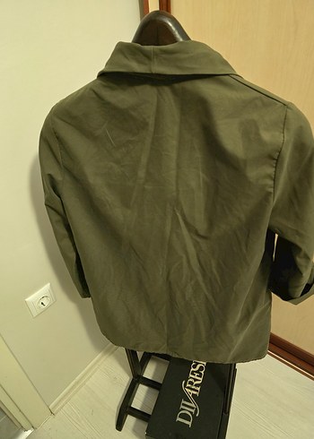 Khaki Kadın Keten Midi Ceket - Görsel 3