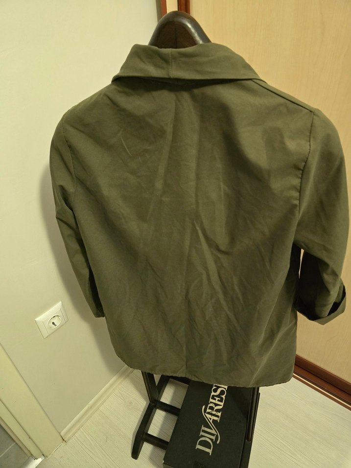 Khaki Kadın Keten Midi Ceket - Görsel 3