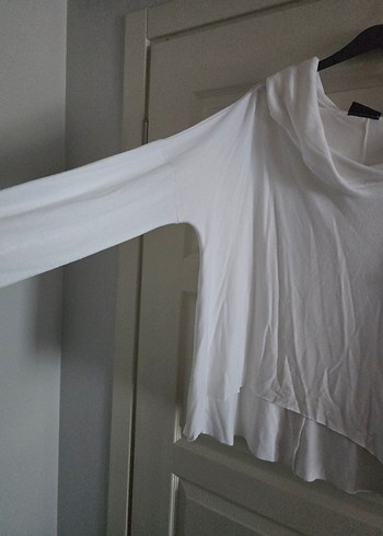 Beyaz Kadın Uzun Kollu Salaş Pamuklu Bluz - Görsel 2