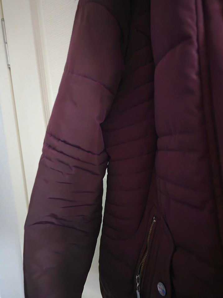 Bordo Kürklü Kadın Kışlık Mont - Görsel 4