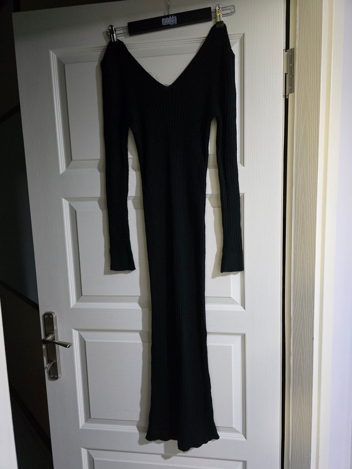 Kadın Siyahi Fitilli  V Yakaı Triko Kazak - Görsel 2