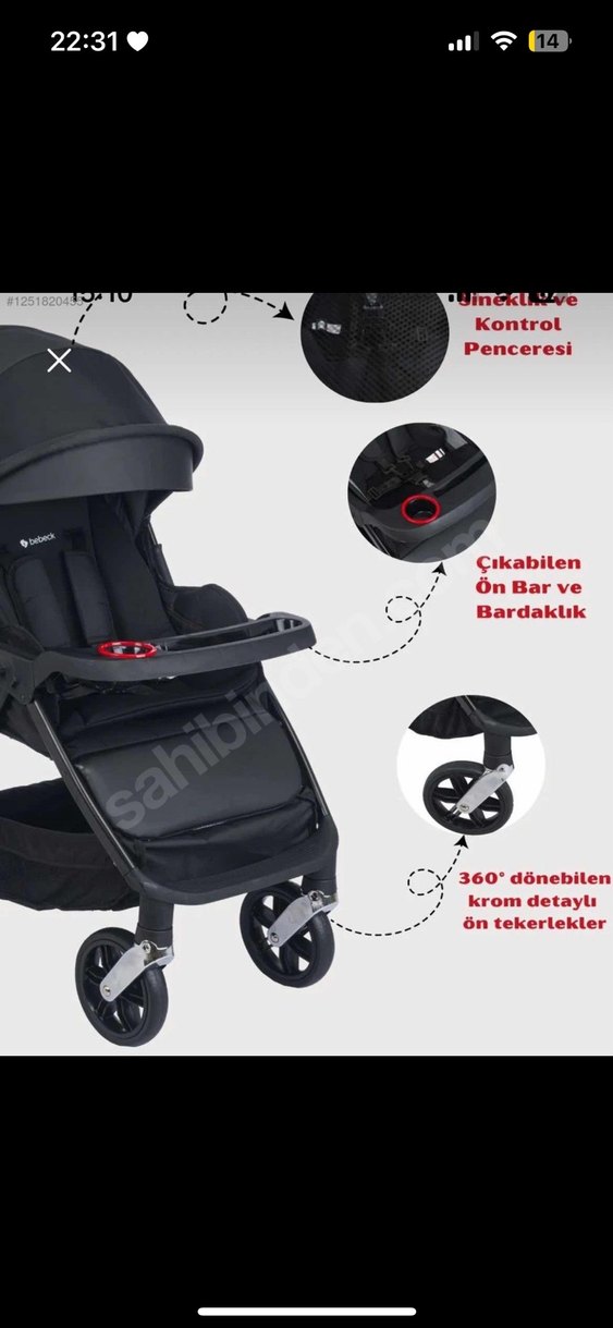 Siyah çift yönlü Bebek Arabası - Görsel 3