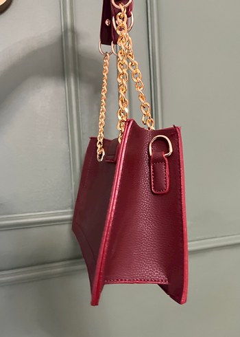 Bordo Zincir Detaylı Deri Kadın Çanta - Görsel 3