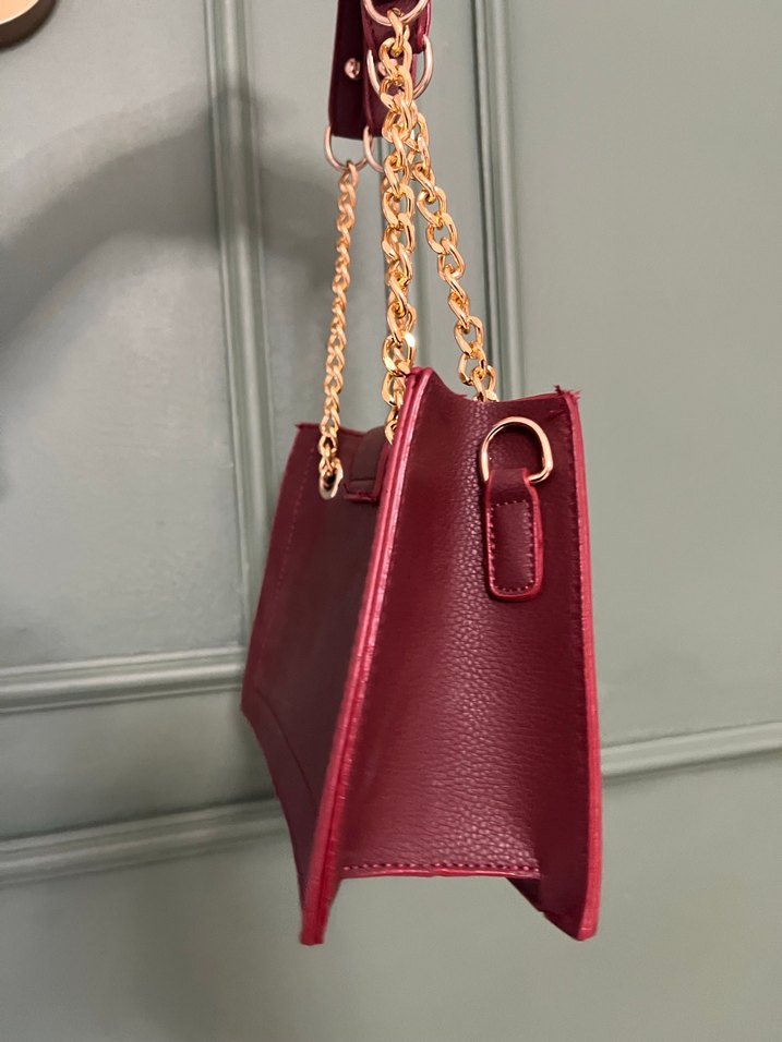 Bordo Zincir Detaylı Deri Kadın Çanta - Görsel 3