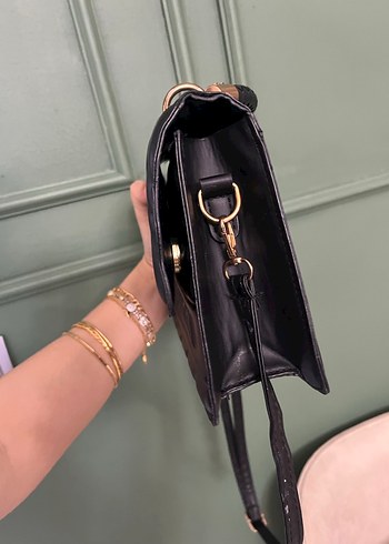 Koyu Siyah  Desenli Deri Kadın Çanta - Görsel 2