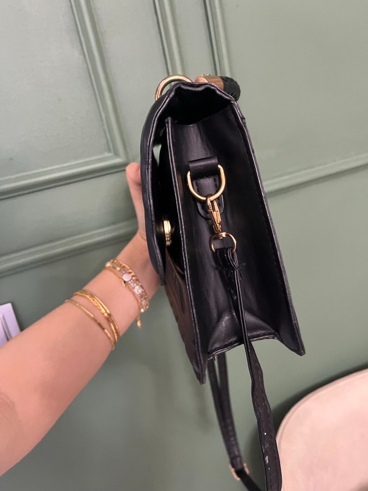 Koyu Siyah  Desenli Deri Kadın Çanta - Görsel 2