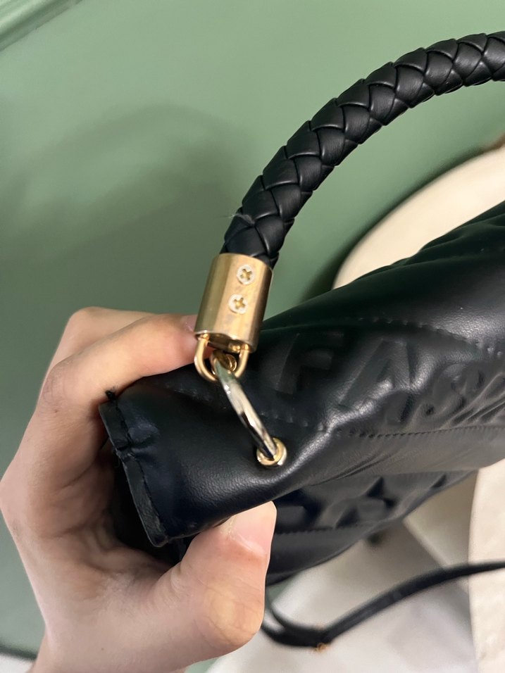 Koyu Siyah  Desenli Deri Kadın Çanta - Görsel 3