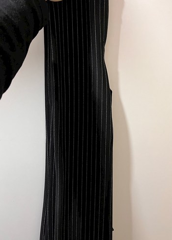 Çizgili Siyah Gri Düğmeli Kadın Blazer alt üst takım - Görsel 3