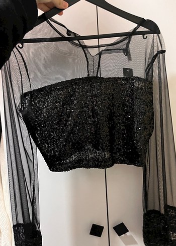 Siyah İşlemeli Uzun Abiye bluz - Görsel 2