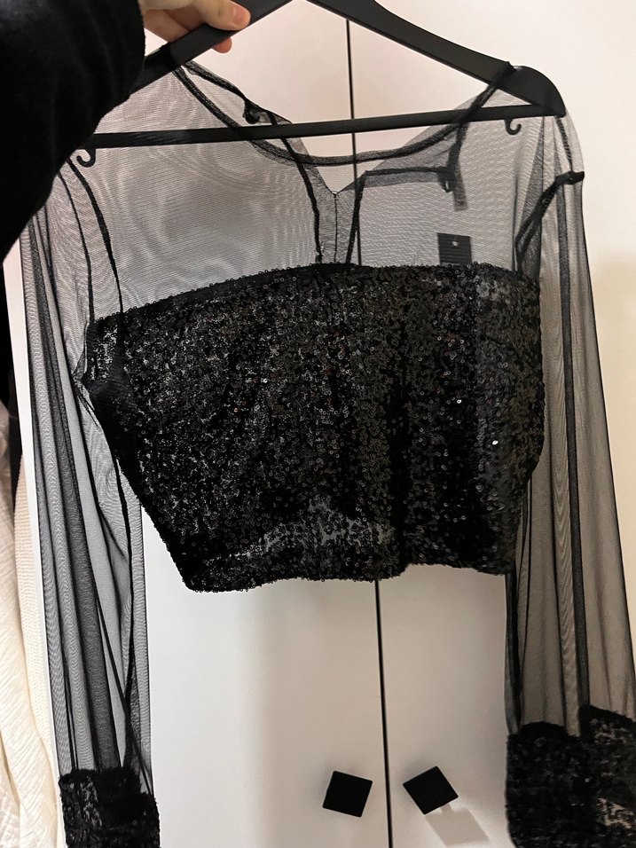 Siyah İşlemeli Uzun Abiye bluz - Görsel 2