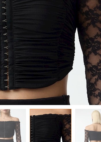 Dantel Detaylı Siyah Bluz - Görsel 2