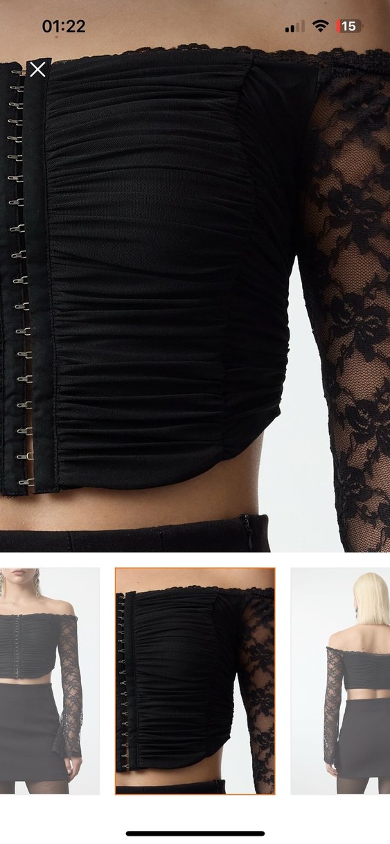 Dantel Detaylı Siyah Bluz - Görsel 2