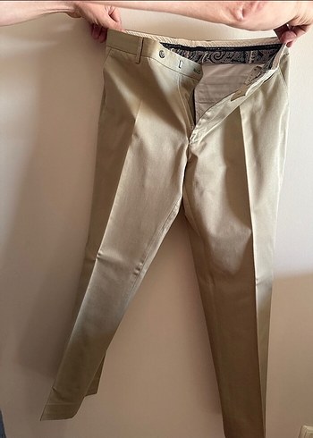 Bej Düğmeli Erkek Ofis Pantolonu