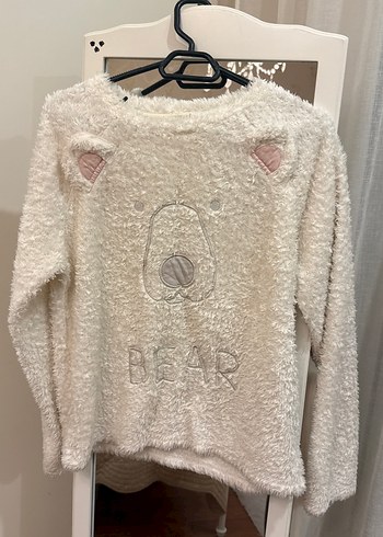 Beyaz Uzun Kollu Örme Sweatshirt