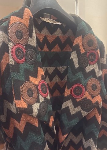 Desenli Kemerli Bohem Kadın Uzun Kaban - Görsel 2