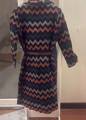 Desenli Kemerli Bohem Kadın Uzun Kaban - Görsel 5