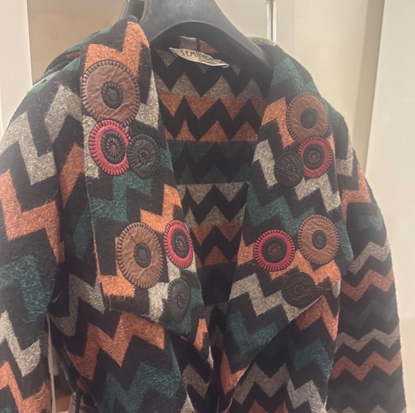 Desenli Kemerli Bohem Kadın Uzun Kaban - Görsel 2