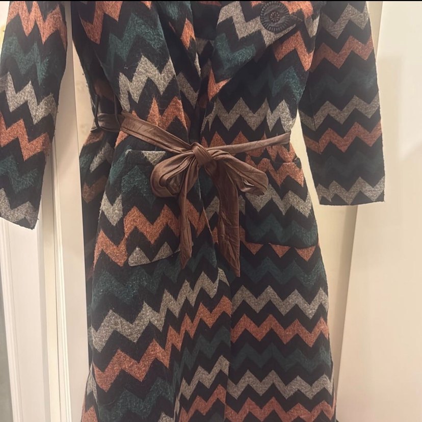 Desenli Kemerli Bohem Kadın Uzun Kaban - Görsel 3