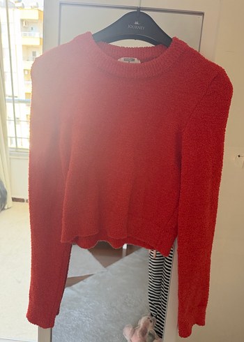 Kırmızı Kadın Örgü Yün Kazak - Görsel 4