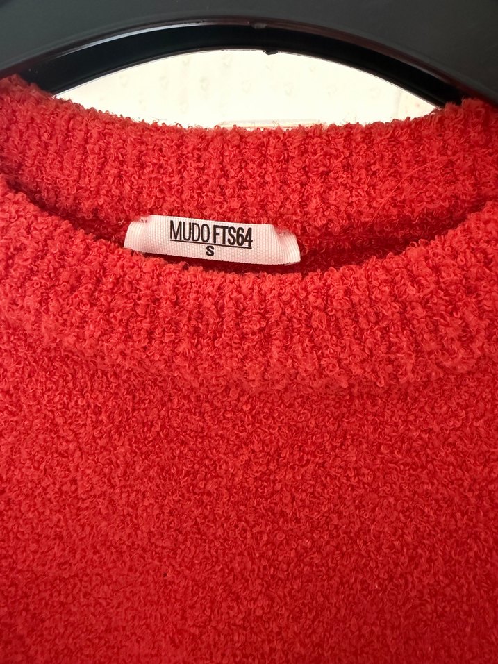 Kırmızı Kadın Örgü Yün Kazak - Görsel 2