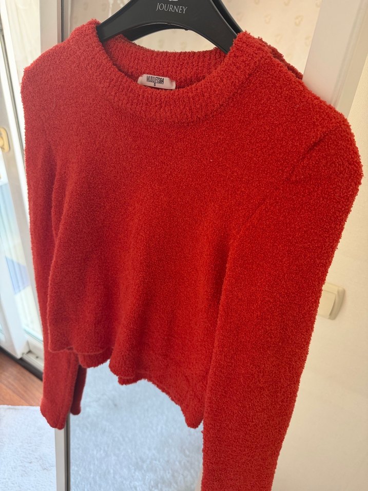 Kırmızı Kadın Örgü Yün Kazak - Görsel 3