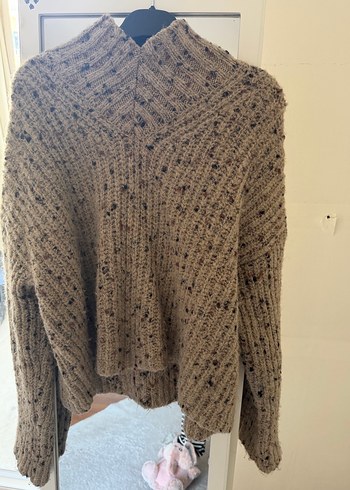 Bohem Tarzı Gri Örgü Boğazlı Kadın Kazak - Görsel 4