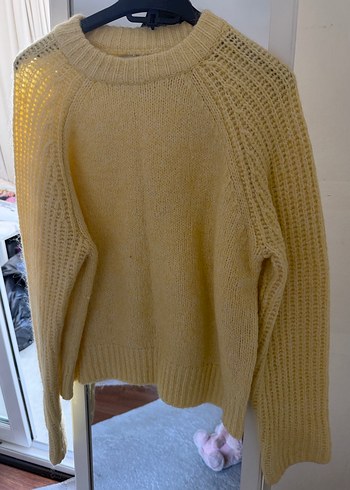 Sarı Örgü Kadın Kazak, Normal Boy, Bisiklet Yaka - Görsel 4