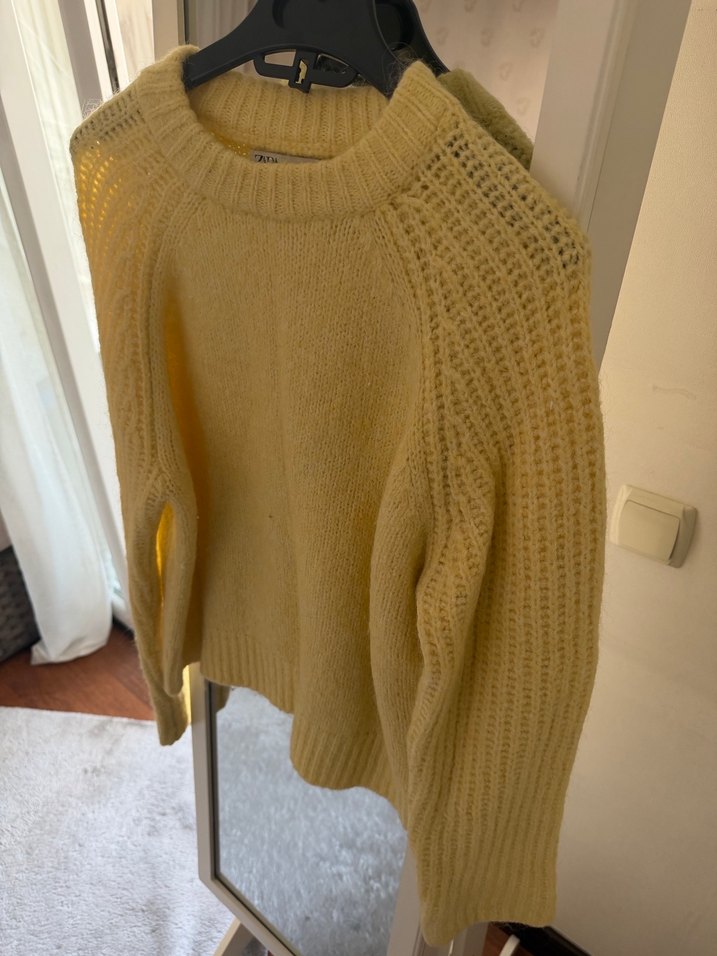 Sarı Örgü Kadın Kazak, Normal Boy, Bisiklet Yaka - Görsel 3