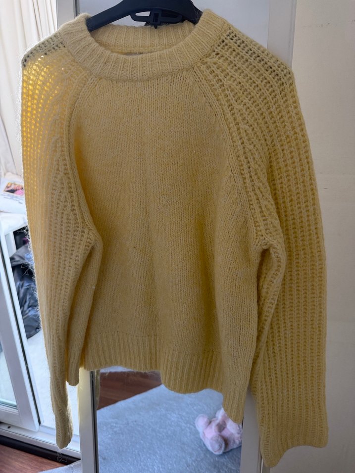 Sarı Örgü Kadın Kazak, Normal Boy, Bisiklet Yaka - Görsel 4