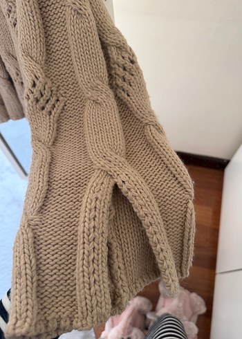 Bohem Tarz Örgü Boğazlı Kahverengi Kazak - Görsel 3