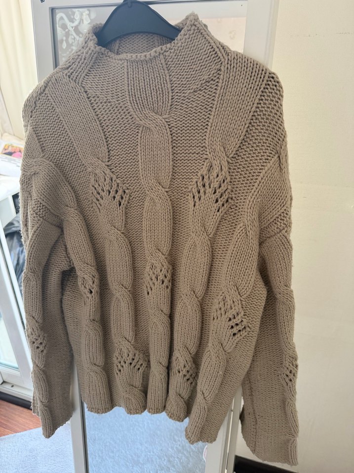 Bohem Tarz Örgü Boğazlı Kahverengi Kazak - Görsel 4