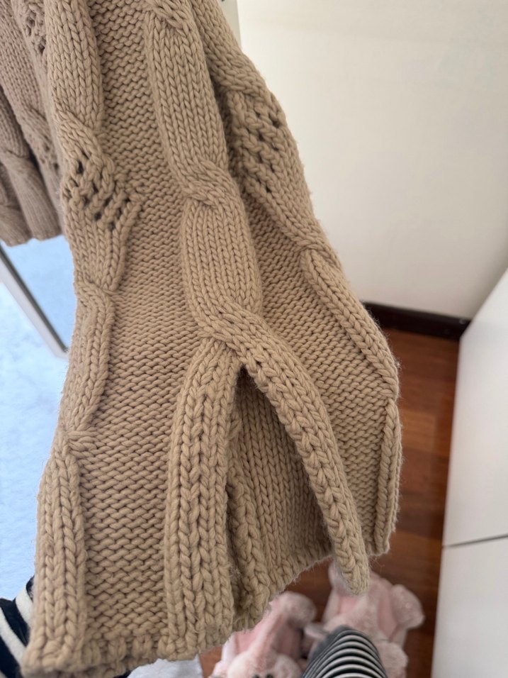 Bohem Tarz Örgü Boğazlı Kahverengi Kazak - Görsel 3