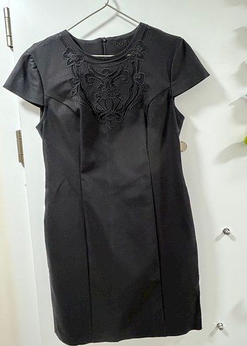 Siyah V Yaka Kısa Kollu Ofis Elbisesi - Görsel 4