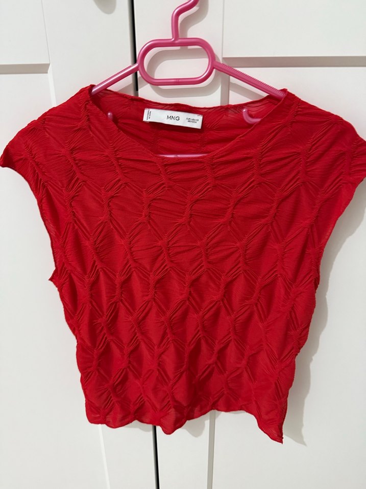 Kırmızı Kısa Örgü Kolsuz Kadın Süveter - Görsel 2