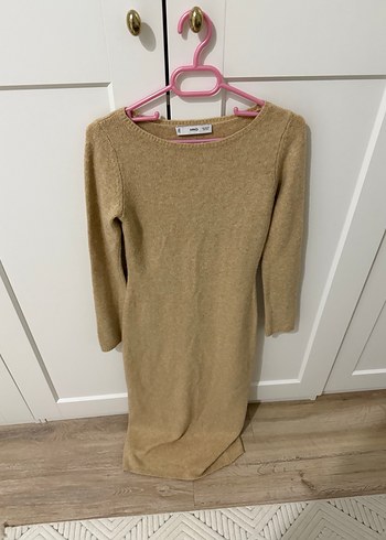 Bej Uzun Kollu Kadın Yün Elbise - Görsel 2