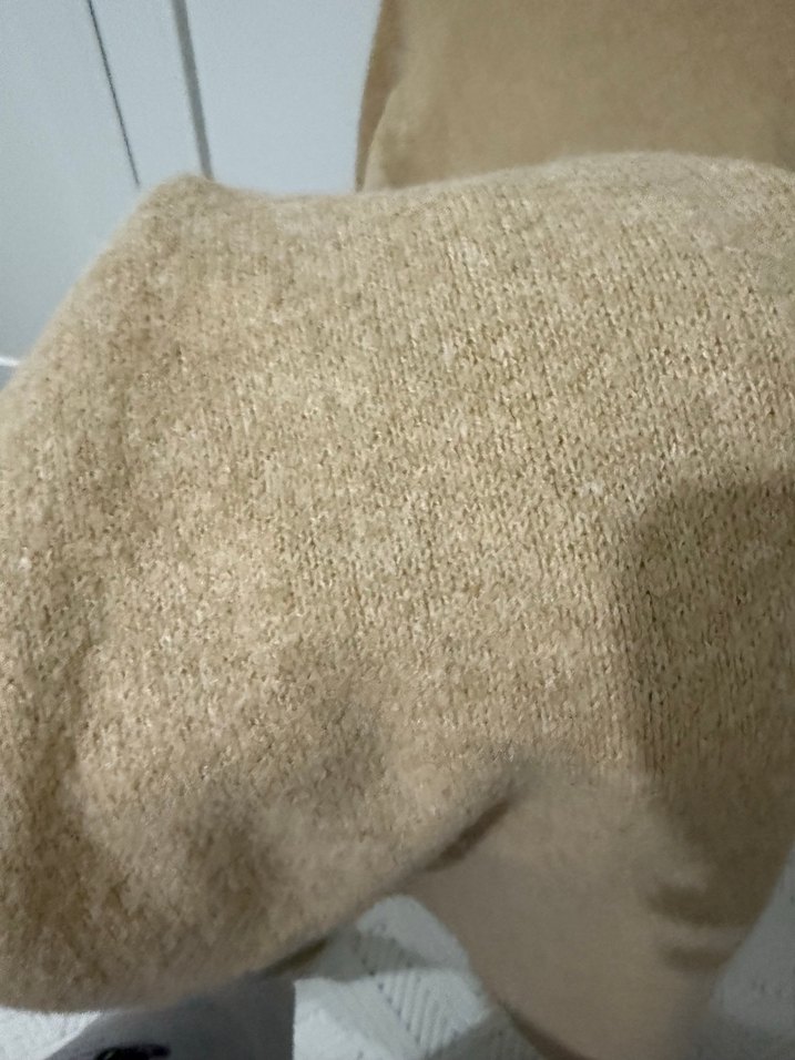 Bej Uzun Kollu Kadın Yün Elbise - Görsel 4