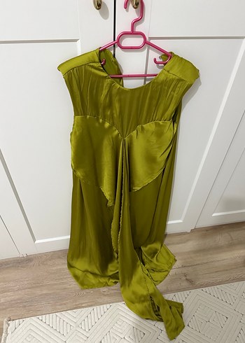 Pilise Detaylı Bağlamalı Midi Elbise - Görsel 5