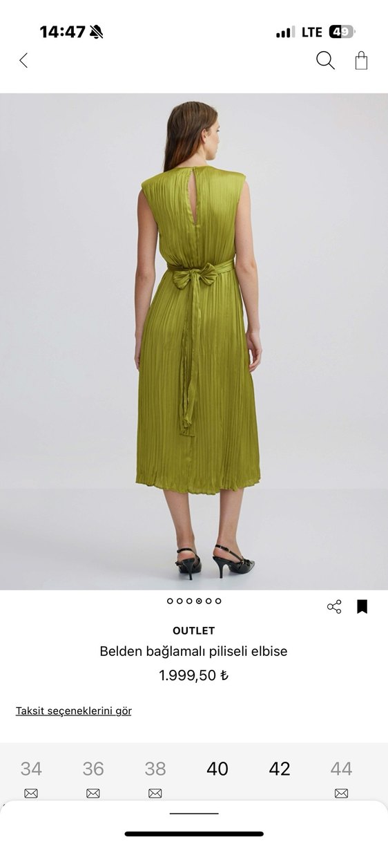 Pilise Detaylı Bağlamalı Midi Elbise - Görsel 2