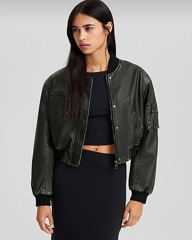 Bershka Suni deri bomber ceket