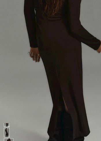 Kadın Siyah Uzun V Yaka Zara elbise - Görsel 2