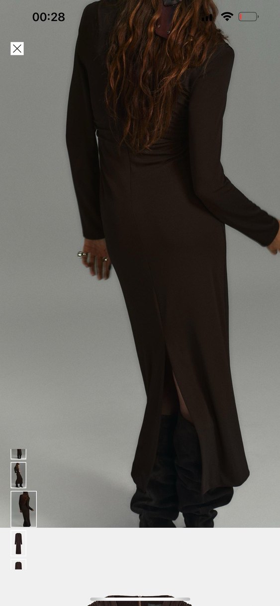 Kadın Siyah Uzun V Yaka Zara elbise - Görsel 2