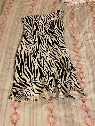 Zebra Desenli Tek Kol Elbise