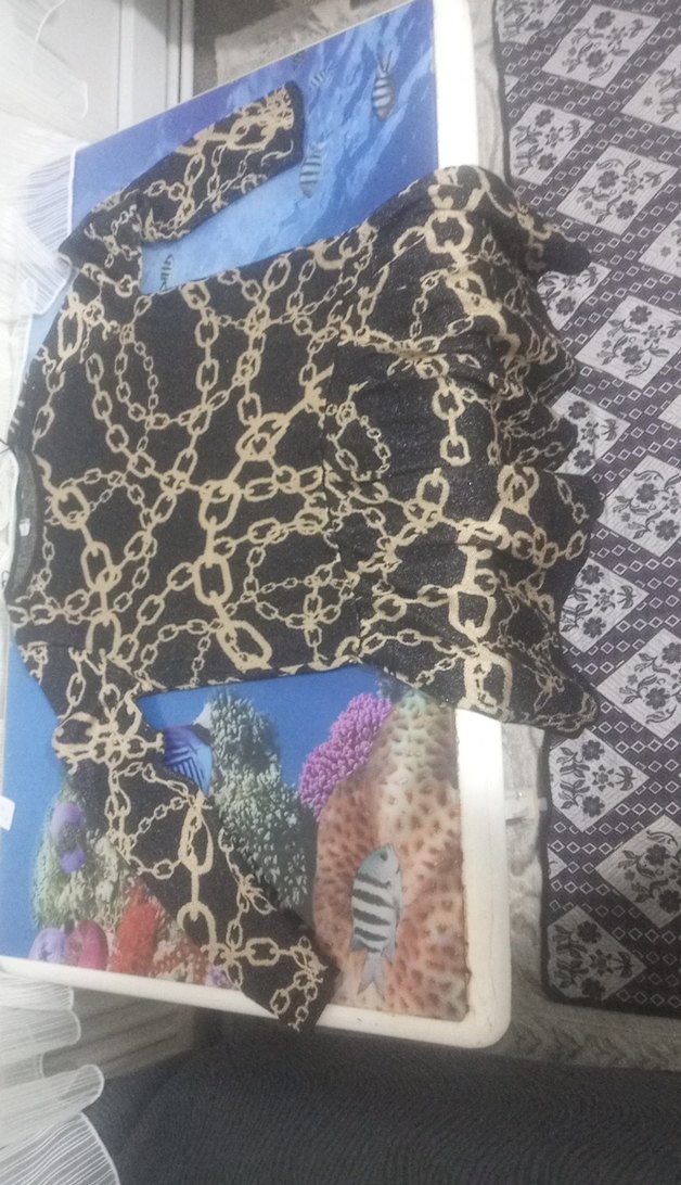 Zincir Desenli Siyah Uzun Kollu Kadın Bluz - Görsel 2