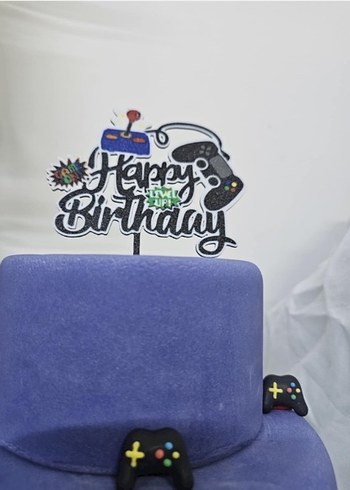 Renkli Happy Birthday Oyun Temalı Pasta Süsü - Görsel 2