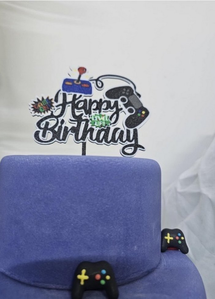 Renkli Happy Birthday Oyun Temalı Pasta Süsü - Görsel 2